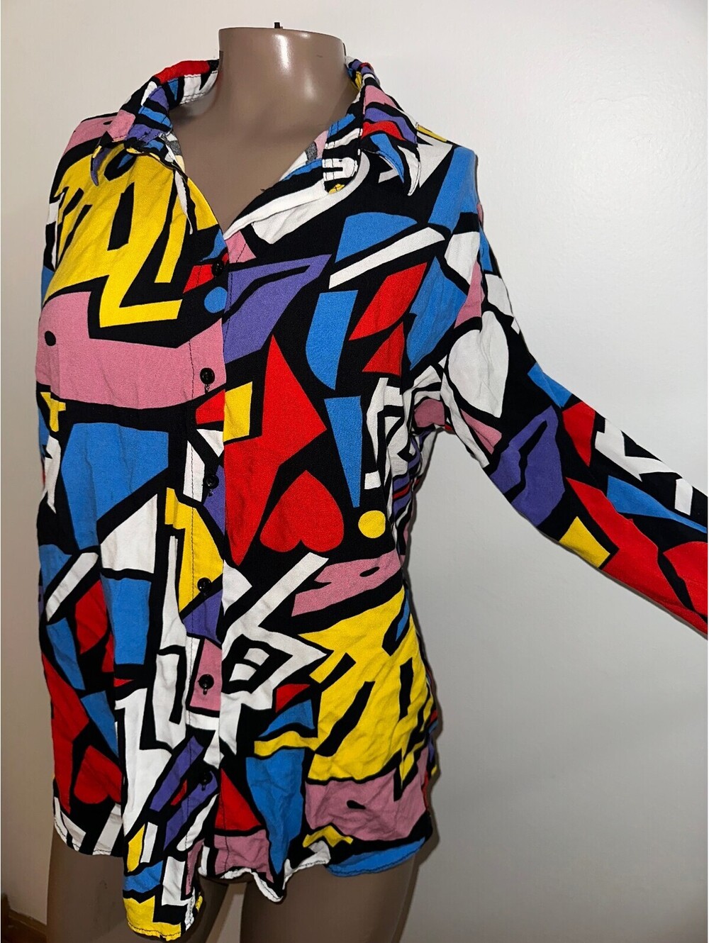 Big Dart Women's Colorful Y2K Multi-Color Button Up M
